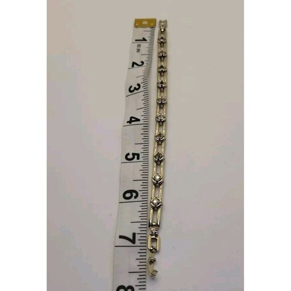 Napier Gold Link Bracelet Round Clear Stone 7" Great Condition Fast Shipping - Picture 9 of 11